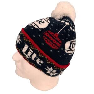 Miller Lite Christmas Novelty Pom Pom Beanie Hat